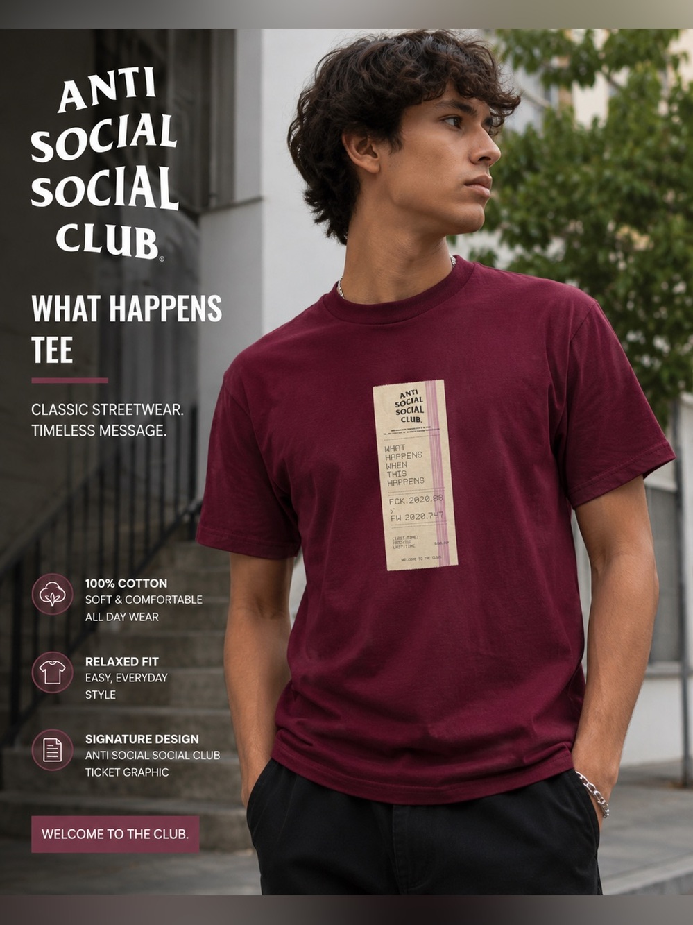 New Anti Social Social Club "Read Receipts" Tee in Maroon Small